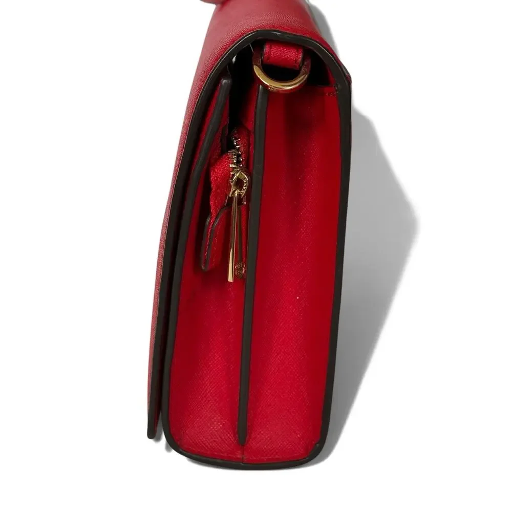 TORY BURCH Leather Crossbody Bag with Gold Hardware - Poppy Red Color
